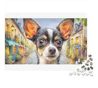 Puzzle da 1000 pezzi con coppia di Chihuahua colorati, ideale per adulti, con una bellissima decorazione e un regalo di compleanno. Dimensioni: 52x38 cm.