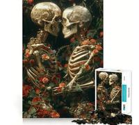 Puzzle da 1000 pezzi con coppia di scheletri tra i fiori, ideale per adolescenti, per sviluppare le capacità cognitive Attività da svolgere a casa Bordo preciso Regalo festivo 38x26cm