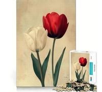 Puzzle da 1000 pezzi con coppia di tulipani bianchi e rossi,superficie liscia e priva di sbavature,ideale per sviluppare le capacità cognitive e per attività di gruppo rilassanti in casa (38x26cm)