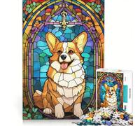 Puzzle da 1000 pezzi con Corgi e vetrata artistica, gioco rompicapo, rilassante e stimolante per la mente, ideale come regalo per tutta la famiglia 50x75cm