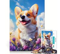 Puzzle da 1000 pezzi con Corgi gallese sorridente tra i fiori, ideale per adulti Gioco di logica, passatempo per la casa, bordi puliti, regalo perfetto (50x75cm)
