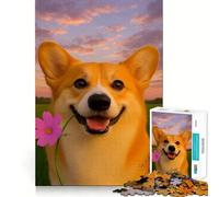 Puzzle da 1000 pezzi con Corgi sorridente e fiore per ragazzi, gioco di logica, leggero e rilassante, taglio preciso, regalo classico 38x26cm