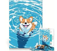 Puzzle da 1000 pezzi con Corgi sorridente in acqua, ideale per adulti, regalo, gioco di abilità, antistress, con taglio preciso, perfetto per la lista dei desideri di Babbo Natale 38x26cm
