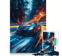 Puzzle da 1000 pezzi con Corvette nera in corsa,gioco di precisione,divertente e stimolante per la mente,ideale per momenti di relax o come decorazione natalizia 50x75cm