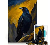 Puzzle da 1000 pezzi con corvo appollaiato su uno sfondo di montagna, ideale per adulti, per rafforzare la memoria, divertimento informale, bordi netti e un regalo classico (38x26cm)