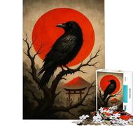 Puzzle da 1000 pezzi con corvo appollaiato sullo sfondo di un sole rosso e un torii Impegnativo da completare decorazione perfetta gioco rompicapo per ragazzi dai 14 anni in su 50x75cm