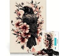 Puzzle da 1000 pezzi con corvo e fiori rosa per ragazzi, gioco di puzzle per allenare la mente, gioco di gruppo, arte da assemblare, regalo classico (50x75cm)