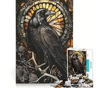 Puzzle da 1000 pezzi con corvo e vetrata artistica gioco rompicapo difficile e stimolante ideale come regalo per tutta la famiglia 38x52cm