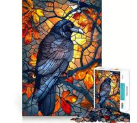 Puzzle da 1000 pezzi con corvo in autunno e vetrata artistica, ideale per adolescenti Gioco che migliora la memoria, rilassante e confortevole, con incastri precisi Regalo festivo (50x75cm)