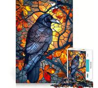 Puzzle da 1000 pezzi con corvo in autunno, effetto vetrata, per adulti, gioco di logica, divertimento rilassante, opera d'arte da collezione (38x26cm)
