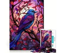 Puzzle da 1000 pezzi con corvo in stile vetrata per adolescenti, ideale per rafforzare la memoria, calmare e rilassare, con bordi lisci, (38x52cm)