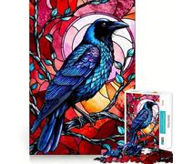 Puzzle da 1000 pezzi con corvo in stile vetrata per adolescenti, ideale per rafforzare la memoria, rilassante e divertente, con bordi lisci e la lista dei desideri di Babbo Natale (38x52cm)