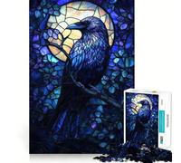Puzzle da 1000 pezzi con corvo in vetro colorato per adulti, gioco per esercitare la mente, divertimento casual, taglio di precisione, regalo artistico 38x26cm
