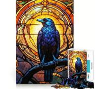 Puzzle da 1000 pezzi con corvo in vetro colorato per ragazzi, ideale per il recupero della memoria, il relax e il divertimento, con dettagli nitidi e perfetti come regalo stagionale 50x75cm