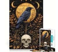 Puzzle da 1000 pezzi con corvo mistico e teschio sotto la luna dorata per adulti, gioco di logica e abilità, antistress, taglio preciso, regalo elegante (50x75cm)