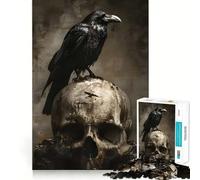 Puzzle da 1000 pezzi con corvo seduto su un teschio, ideale per ragazzi, gioco di logica, facile da completare, con bordi ben definiti, perfetto come regalo per le festività (50x75cm)