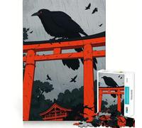 Puzzle da 1000 pezzi con corvo su cancello Torii sotto la pioggia, ideale per adolescenti Rafforza la memoria, calma e relax Bordi lisci (38x26cm)