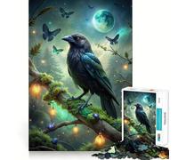 Puzzle da 1000 pezzi con corvo su ramo muschioso e farfalle per adulti e ragazzi, gioco di abilità, rilassante e divertente, con bordi precisi, ideale come regalo per le festività (38x26cm)