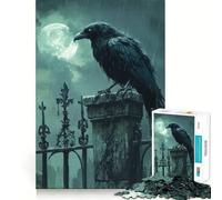 Puzzle da 1000 pezzi con corvo sul cancello del cimitero, ideale per adolescenti, per rafforzare la memoria, calmare e rilassarsi, con bordi lisci, (50x75cm)