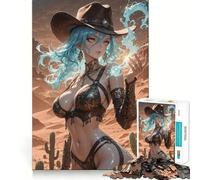 Puzzle da 1000 pezzi con cowgirl anime e magia nel deserto,ideale per adolescenti,gioco stimolante per la mente,montaggio sicuro e stabile,attività divertente per tutta la famiglia (38x52cm)