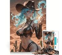 Puzzle da 1000 pezzi con cowgirl anime e magia nel deserto,sfida mentale,taglio di alta precisione,divertente passatempo (38x26cm)