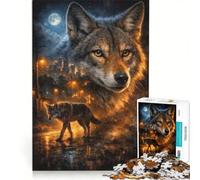 Puzzle da 1000 pezzi con coyote, luci notturne della città e fauna selvatica, gioco rompicapo, sfida difficile, regalo per amici e familiari 50x75cm