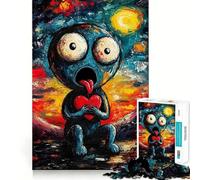 Puzzle da 1000 pezzi con creatura blu che tiene un cuore,incastro perfetto,attività di gioco intelligente,divertimento per il tempo libero,regalo di compleanno 38x26cm