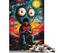 Puzzle da 1000 pezzi con creature blu che tengono un cuore, difficoltà alta, per adulti, rafforza le relazioni tra i membri della famiglia, 1000 pezzi (75x50 cm)
