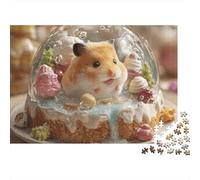 Puzzle da 1000 pezzi con criceto in una palla di neve a forma di torta, gioco educativo per adulti, decorazione per la casa, difficile e stimolante, regalo di compleanno. 52x38 cm/1000 pezzi