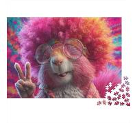 Puzzle da 1000 pezzi con criceto rosa e simbolo della pace. Per adulti dai 12 anni in su. Gioco educativo, bella decorazione, difficile e stimolante, Dimensioni: 70x50 cm.