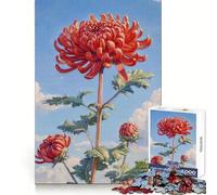 Puzzle da 1000 pezzi con crisantemi rossi in fiore, ideale per migliorare la memoria, per un divertimento senza stress, con tagli di precisione e come regalo di Natale (50x75cm)