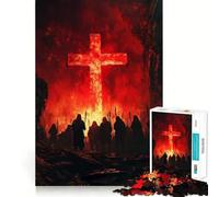 Puzzle da 1000 pezzi con croce rossa e figure oscure per adolescenti, stimola la memoria, crea un'atmosfera tranquilla e rilassante, con taglio di alta qualità, un regalo speciale (50x75cm)