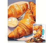 Puzzle da 1000 pezzi con croissant al burro su un piatto,incastro perfetto,gioco di abilità artistica e di pensiero,ideale per il relax e come regalo di Natale (38x26cm)