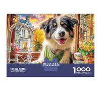Puzzle da 1000 pezzi con cuccioli autunnali, cane in un villaggio illuminato dal sole per adulti, decorazione per la casa, sfida ad alta difficoltà di compleanno per uomini e donne, 38x26 cm