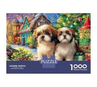 Puzzle da 1000 pezzi con cuccioli di Natale, due simpatici cani soffici per adulti, gioco educativo, bella decorazione, sfida, alta difficoltà, regali di compleanno, 70x50 cm/1000 pezzi