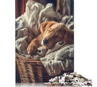 Puzzle da 1000 pezzi con cucciolo addormentato nel cesto della biancheria per adulti, regalo di Halloween, puzzle, gioco educativo, sfida, giocattolo, 1000 pezzi (75x50 cm)