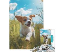 Puzzle da 1000 pezzi con cucciolo che corre nell'erba Gioco avvincente per coltivare la pazienza rilassante stimolante per l'analisi e la logica Un'opera d'arte da regalare (dimensioni 38x52cm)