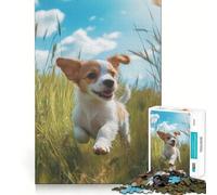 Puzzle da 1000 pezzi con cucciolo che corre nell'erba, ideale per adolescenti Puzzle stimolante per il ricordo, gioco rilassante, bordi netti, regalo di alta qualità (38x26cm)