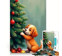 Puzzle da 1000 pezzi con cucciolo che decora l'albero di Natale per adulti Puzzle che migliora la memoria per un momento di relax delicato con taglio preciso ideale come regalo per le vacanze 38x26cm