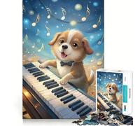 Puzzle da 1000 pezzi con cucciolo che suona il pianoforte e note musicali, ideale per ragazzi, stimolante per la mente e per tutta la famiglia Dimensioni precise, regalo memorabile (38x52cm)
