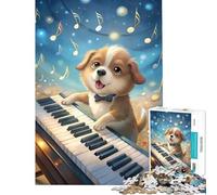 Puzzle da 1000 pezzi con cucciolo che suona il pianoforte e note musicali sfida per l'intelligenza giocattolo coinvolgente gioco pratico regalo di compleanno regalo per l'amico segreto (75x50cm)