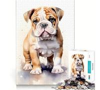 Puzzle da 1000 pezzi con cucciolo di bulldog ad acquerello,divertente per allenare la mente,con incastri precisi e senza spazi vuoti,ideale per creare un legame speciale con i propri cari (38x52cm)