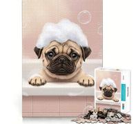 Puzzle da 1000 pezzi con cucciolo di carlino per il bagnetto, ideale per adulti, gioco di concentrazione e svago a casa, con bordi netti, regalo perfetto per Babbo Natale (38x52cm)