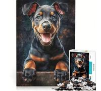 Puzzle da 1000 pezzi con cucciolo di Doberman sorridente gioco per tutta la famiglia assemblaggio di motivi con pezzi di forma casuale completamente ad incastro 38x52cm