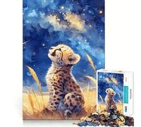 Puzzle da 1000 pezzi con cucciolo di ghepardo ad acquerello che guarda le stelle,gioco creativo per sviluppare le capacità di coordinazione,pezzi ben saldi e nessun pezzo che si stacca,attività