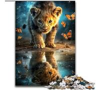 Puzzle da 1000 pezzi con cucciolo di leone e riflessi, per adulti, gioco interattivo per famiglie, decorazione fai da te per la casa, stimolante rompicapo regalo (dimensioni 50x75cm)
