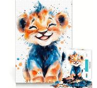Puzzle da 1000 pezzi con cucciolo di leone sorridente ad acquerello,ideale per adolescenti,gioco di memoria e apprendimento Incastro,nessun pezzo si stacca Gioco e stimolante,perfetto anche in viaggio