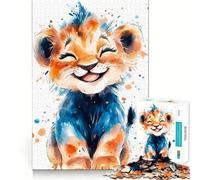 Puzzle da 1000 pezzi con cucciolo di leone sorridente ad acquerello,ideale per adulti Gioco e divertimento mentale,con tecnologia di taglio laser avanzata Una sfida divertente per ingannare il tempo