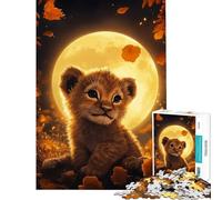 Puzzle da 1000 pezzi con cucciolo di leone sotto la luna piena gioco educativo sfida di gioco ottimo regalo e giocattolo per passare il tempo durante le vacanze (dimensioni 50x75cm)