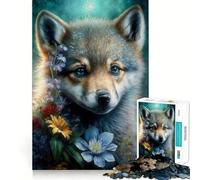 Puzzle da 1000 pezzi con cucciolo di lupo e fiori,taglio senza soluzione di continuità,gioco creativo,giocattolo,gioco casual,Natale,tempo libero,arte (50x75cm)